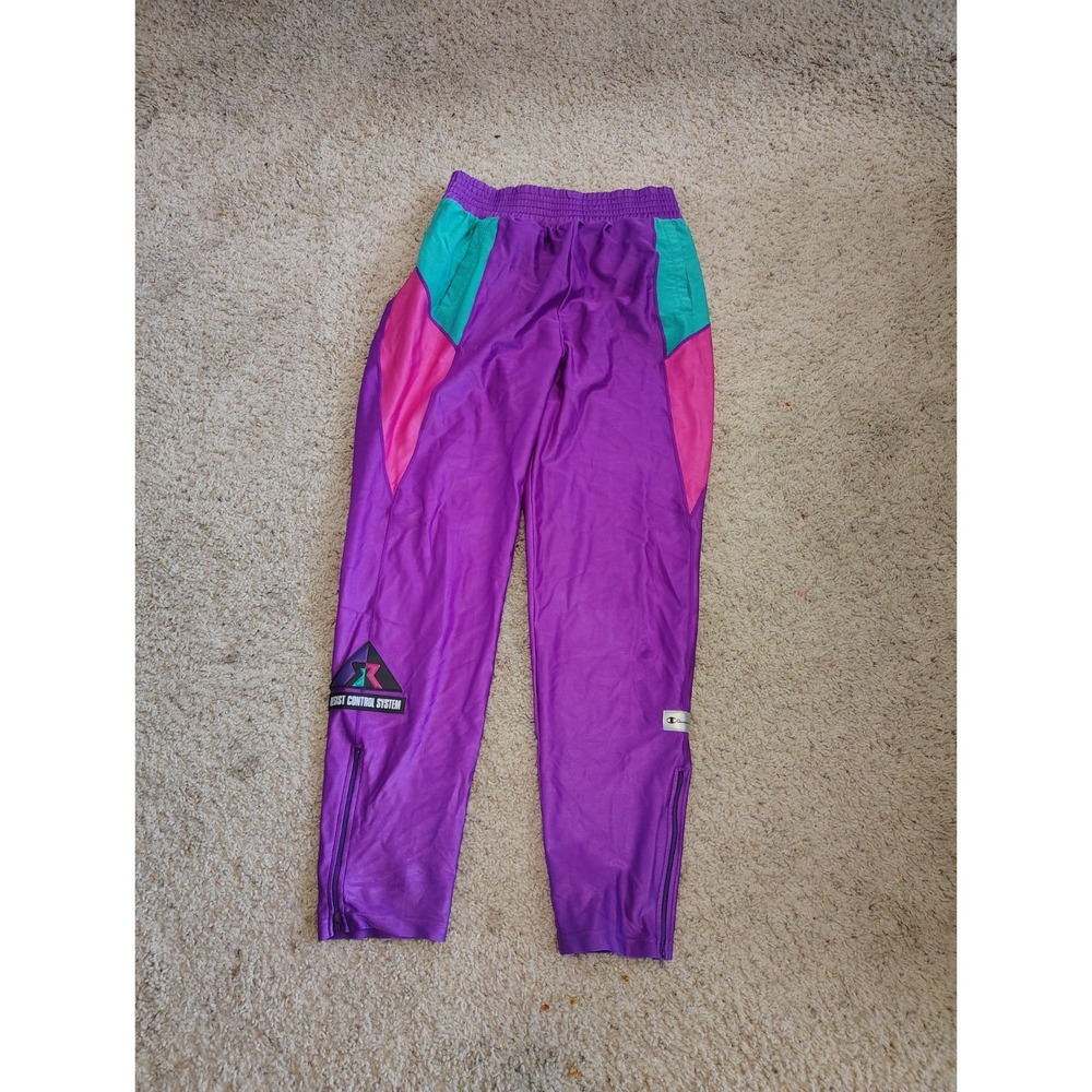 Vintage 80s Champion Neon Color block Nylon Sweatpants Women's M Medium